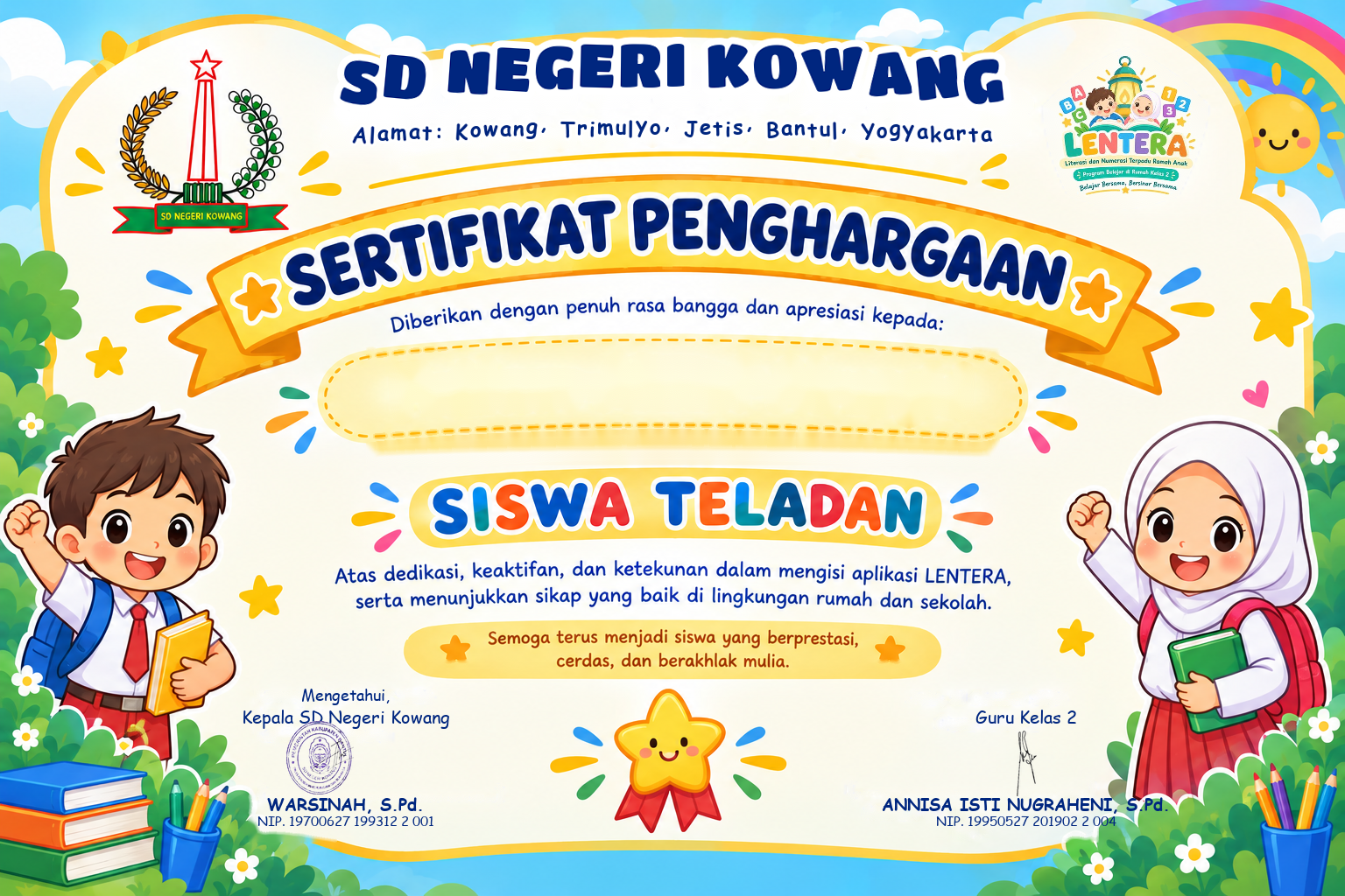 Sertifikat Penghargaan LENTERA